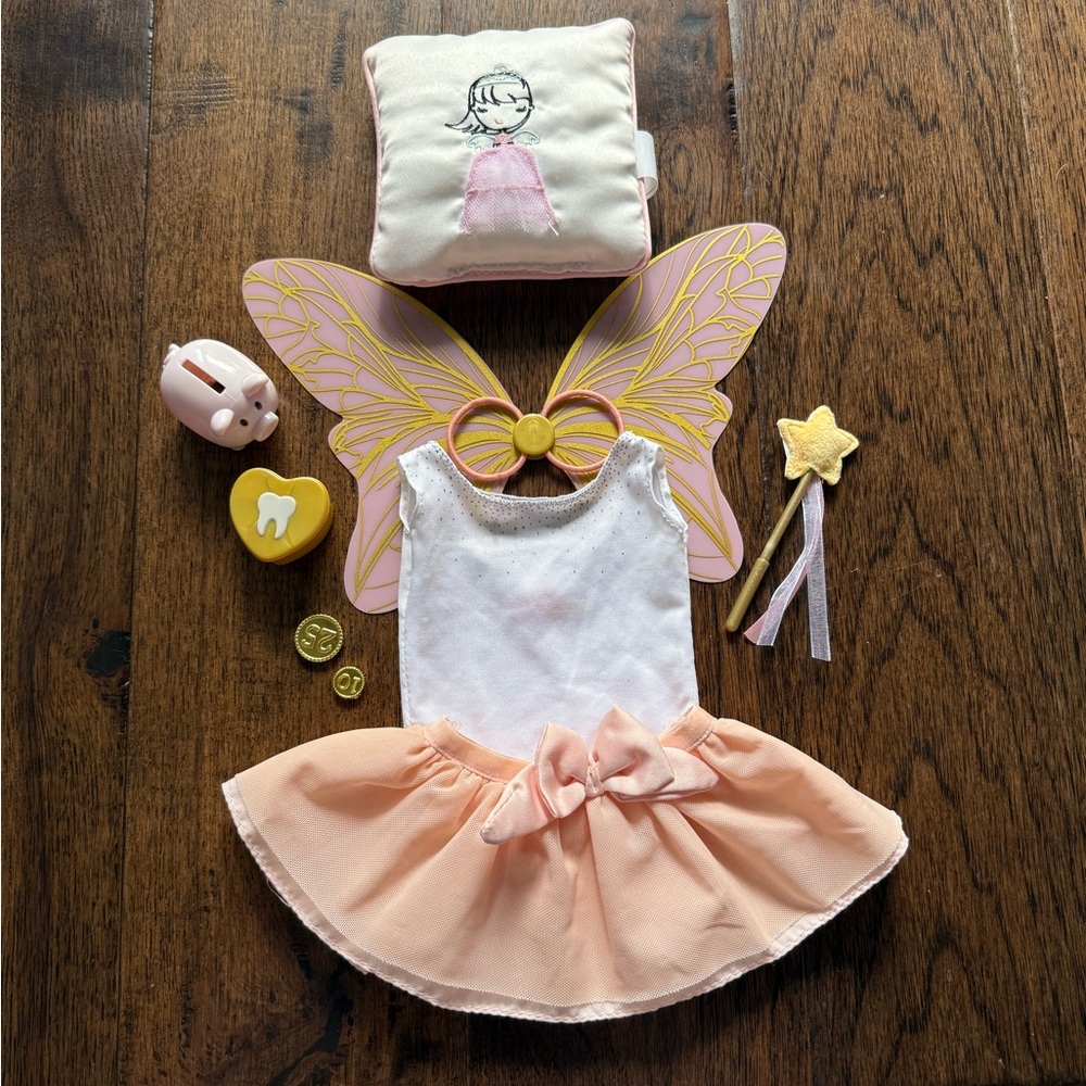 Pink and White Tooth Fairy Costume Set for Doll